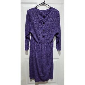 Sue Sherry Purple Leopard Button Up Sheath Dress Women Size 10 -Made In USA